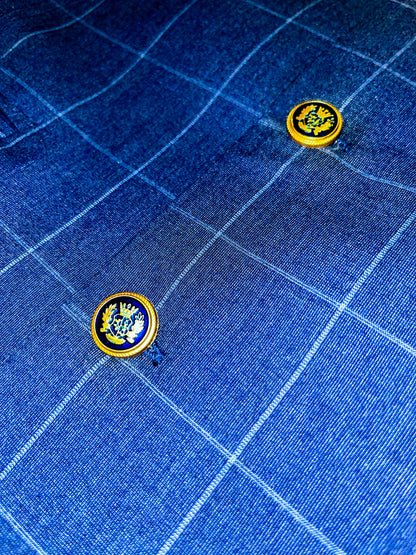 Navy blue windowpane pattern men's suit